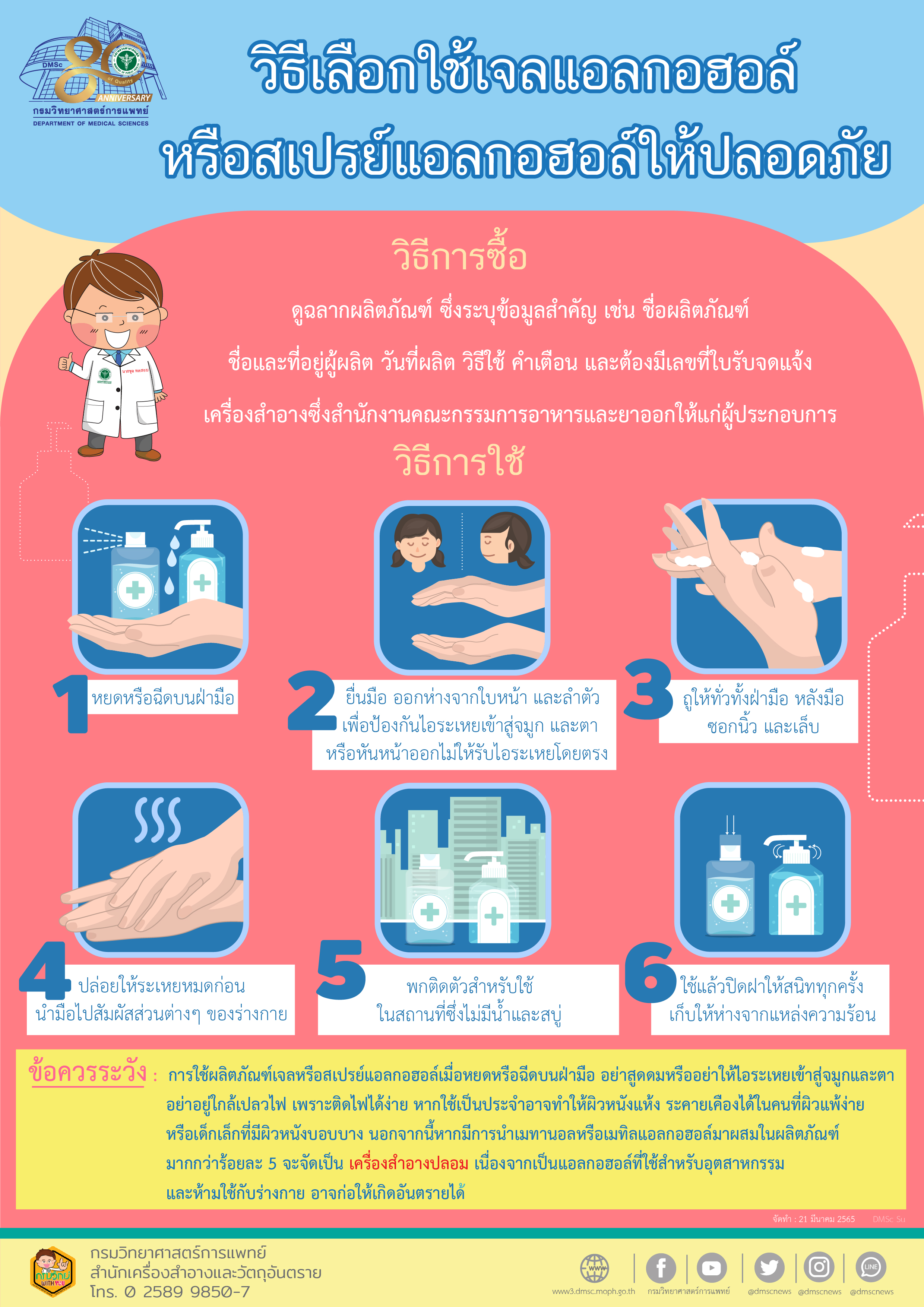 กรมวิทย์ฯ แนะวิธีเลือกใช้เจลแอลกอฮอล์หรือสเปรย์แอลกอฮอล์ให้ปลอดภัย