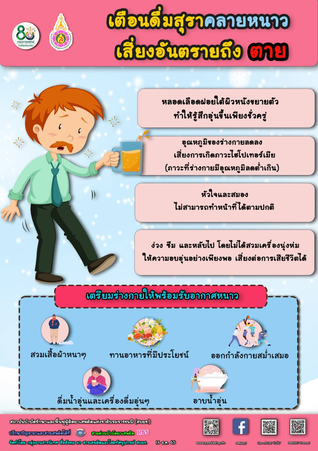 กรมการแพทย์ เตือนดื่มสุราคลายหนาวเสี่ยงอันตรายถึงตาย
