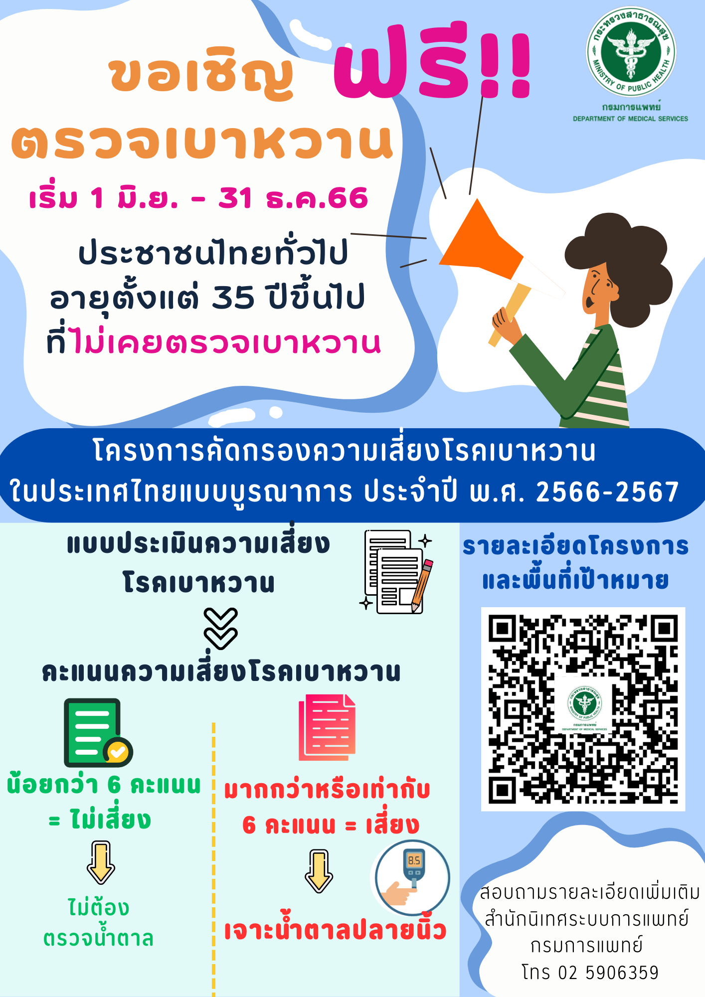 ตรวจเบาหวานฟรี‼️   เริ่ม 1 มิ.ย.66 - 31 ธ.ค.66