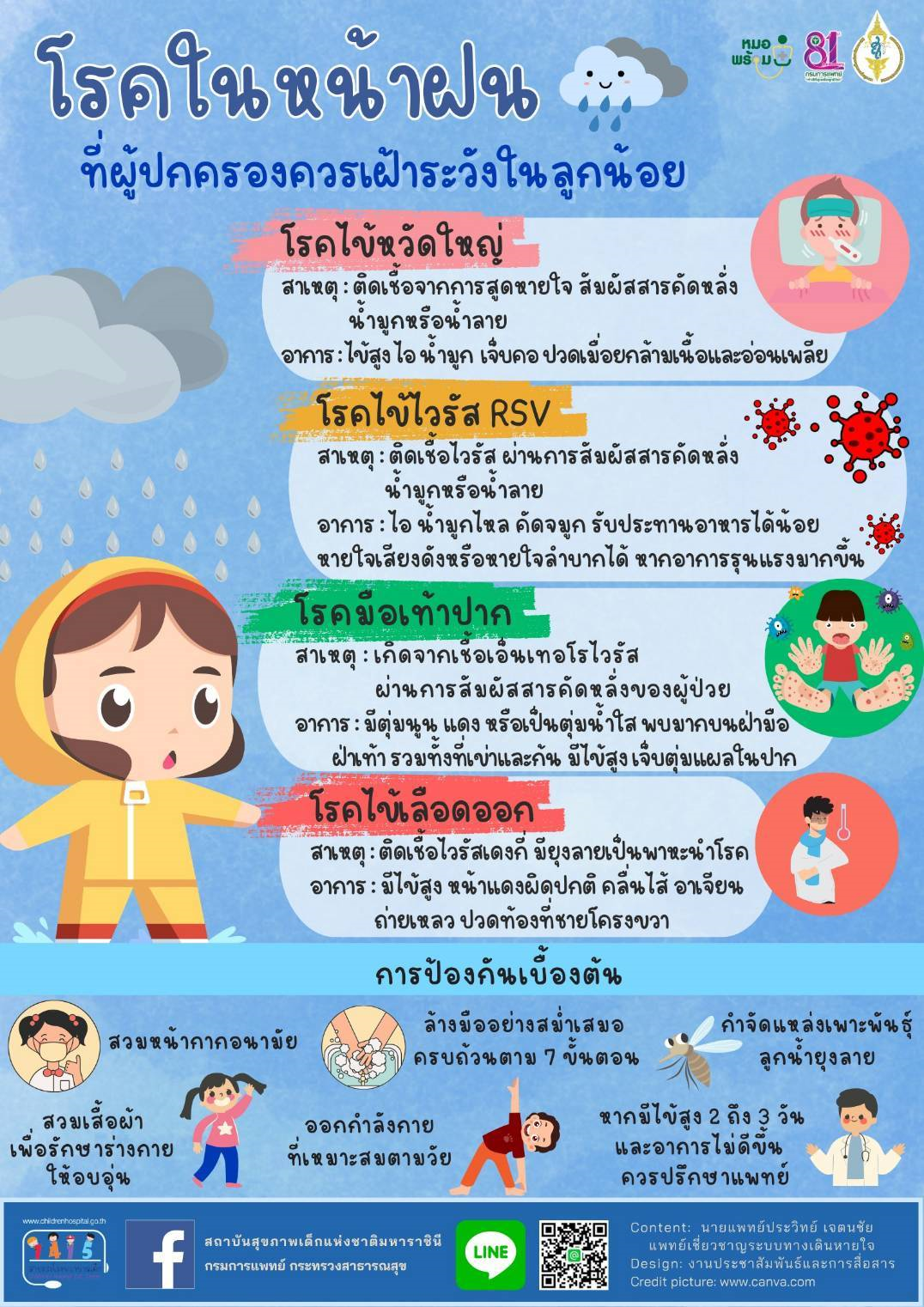 แพทย์แนะนำผู้ปกครอง ควรเฝ้าระวังและดูแลสุขภาพของบุตรหลานให้ปลอดภัยจากโรคติดต่อที่พบได้บ่อยในฤดูฝน โดยเฉพาะโรคระบบทางเดินหายใจ