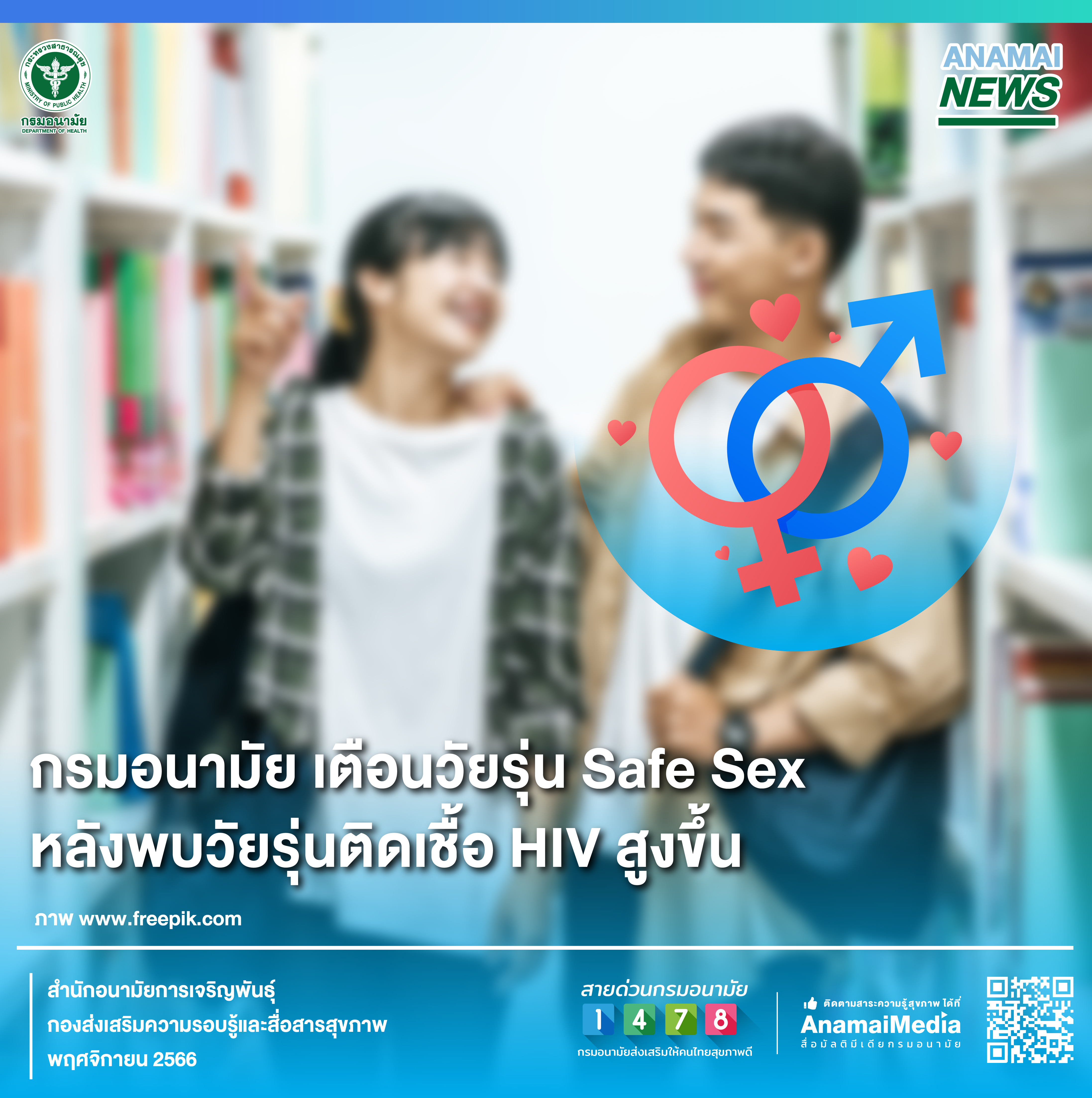 กรมอนามัย เตือนวัยรุ่น Safe Sex หลังพบวัยรุ่นติดเชื้อ HIV สูงขึ้น