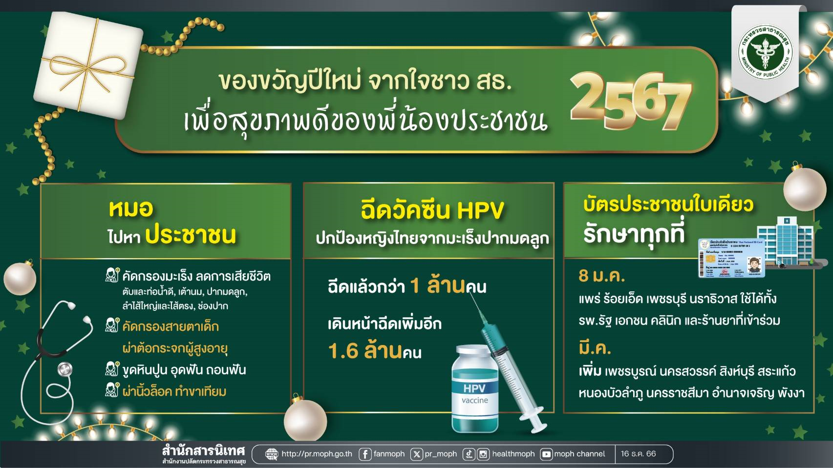 ประชาชนรอเลย ของขวัญปีใหม่จากหมอชลน่าน “บัตรประชาชนใบเดียว รักษาได้  ทุกที่” 4 จังหวัดนำร่อง  4 ภูมิภาค พร้อมแล้ว 100% เปิดศักราช 8 ม.ค. 67  