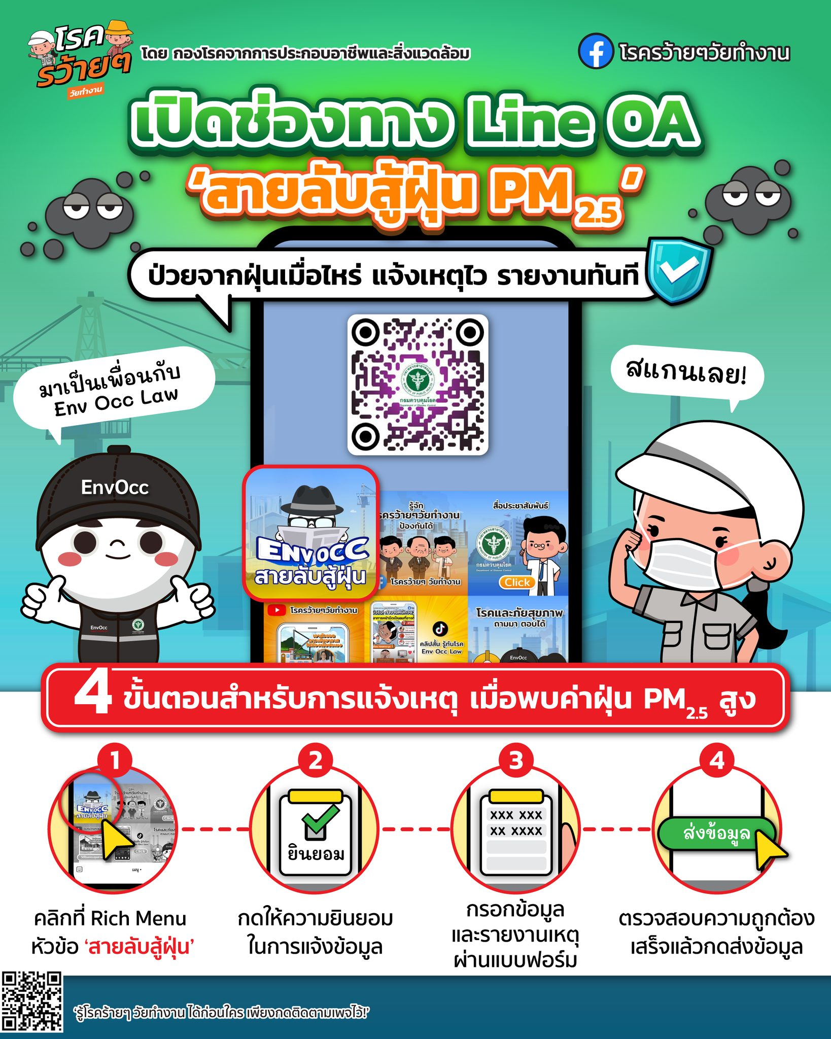 กรมควบคุมโรคเตือนเฝ้าระวัง PM2.5 แนะประชาชนติดตามสถานการณ์ใกล้ชิด ประเมินความเสี่ยงและป้องกันผลกระทบต่อสุขภาพ